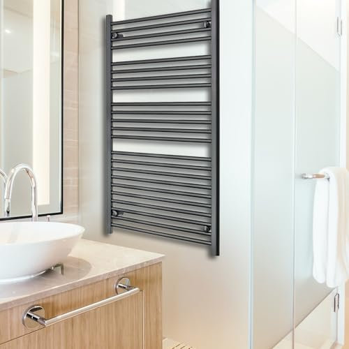 800mm Wide Black Heated Towel Rail Straight Flat Bathroom Warmer Radiator Rack Central Heating Turkish Zone (800mm Wide x 1200mm Height)