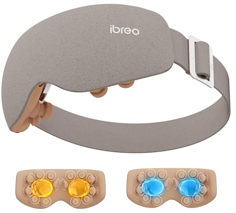 Augenmassagegerät mit 2 Stufen Wärme & Kühlung, 150 Minuten Verwendung, 3 Modi & 14 Vibrationsköpfe, Beheizte Augenmaske mit Bluetooth-Musik für Migräne, Augenbelastung Schwellungen und Entlastung