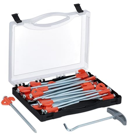 Relaxdays Picchetti per Tenda da Campeggio, Set 30 Pioli Ancoraggio, Terreni Duri, Acciaio L: 20,5 cm, Argento Arancione