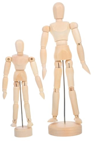 Uonlytech 2pezzi Legno Modello Artistico Snodabile di Bambola per Studi Carboncino o Matita Manichino di Legno per Disegno e Ritratti Statuette di per Disegno e Decorazione