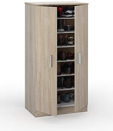 Armadio Multiuso Rovere Con Due Ante E Sette Ripiani Scarpiera Guardaroba Salvaspazio In Laminato Resistente Per Ingresso Camera Da Letto Lavanderia Sgabuzzino Mobile Contenitore Moderno (Rovere)