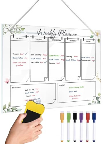 Tabla de planificación semanal acrílica | Mesa semanal borrable seca con calendario de pared | Organizador transparente para estudiantes de Bureau Cuisine