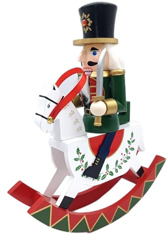 Nötknäppare i trä – 30 cm (12 tum) träsoldatfigur, stående gunghäst, handmålad semestersnideri, festligt bord, klassisk traditionell för