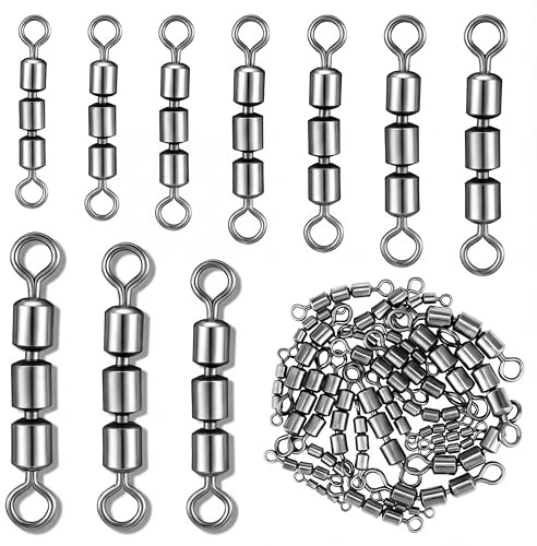 Otoolling 30 Pcs Fishing Swivels 3 Roller Swivel Triple Connector Set 3 Bead Chain Barrel Swivels Fishing Tackle Trolling Rolling Leader Lure Connector 10 Sizes Salmon Walleye Freshwater