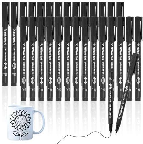 Kunoli 30 Pcs Black Permanent Marker Pens, 0.6 mm Fine Tip | Quick Dry Waterproof Fine Point Markers for Plastic, Glass, Metal, Wood, Paper, Labelling, Office and School Use (black)