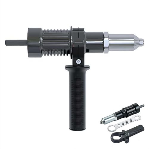 Adaptador de pistola remachadora de coche, kit de adaptador de pistola remachadora de acero de aleación con mango y 4 cabezales de remache, herramienta de tuerca de remachado para trabajos de chapa