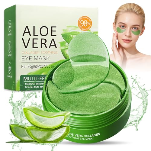 60 Pièces Masque Yeux Aloe Vera,Patch Yeux Anti Cernes,Masque pour les Yeuxs Aloe Vera, Anti-Cernes et Soulage Les Poches, Soin Nourrissant pour le Contour des Yeuxs,Soins Visage,Doux Hydratant