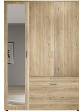 AVANTI TRENDSTORE - Lasnigo - Armadio a 3 ante battenti di qui una con specchio, 1 cassetto piccolo e 2 cassetti grandi, disponibile in 3 colori. Molto spazioso. Dimensioni: LAP ca. 135x195x56cm