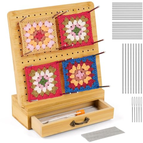 Homewit 20x20CM Drawer Bamboo Crochet Blocking Board and Pins,29Pins Board