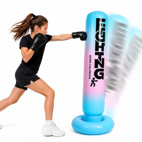 CYFIE Uppblåsbar stående boxningssäck med boxningshandskar och pump, 150 cm, boxningssäck, stående fristående kickboxningspåsar, utrustning för träning, MMA Muay Thailändsk fitness att använda