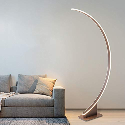 LANMOU Lámpara de Arco LED Moderna Lampara Salon de Pie Regulable con Control Remoto, Lámpara de Suelo Escandinavo Estilo para Sala de Estar Dormitorio,Marrón