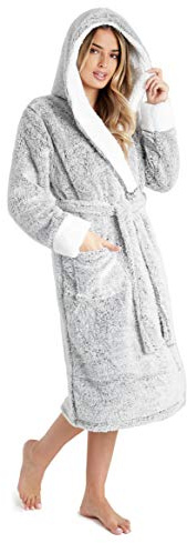CityComfort Dressing Gown Women, Fluffy Bath Robes for Women, Gifts for Her (M, Two Tone Grey)