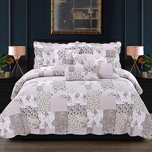 B&B Bedspread Throws for Beds Double Sofa Bed Throw Reversible Embroidered Design Quilted Comforter Set for Bedroom Decor (Zurich)