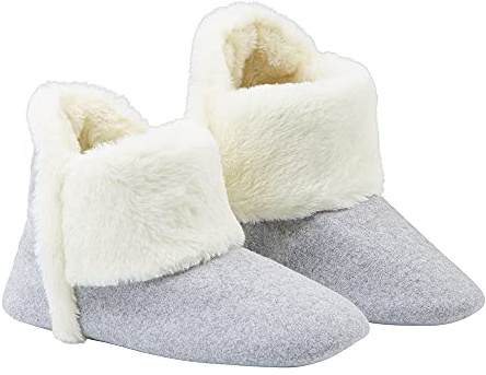 DUNLOP Chaussons Femme, Chausson Botte Fantaisie Feutre Et Fourrure Avec Semelle Antidérapantes À Mémoire De Forme Intérieur Exterieur, Chaussons 36 au 41 (38, Gris, numeric_38)
