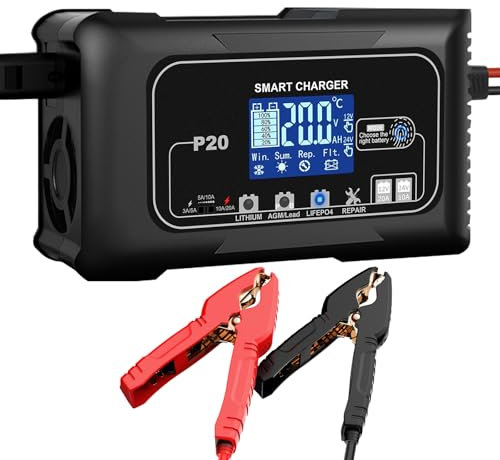 20-Amp Smart Battery Charger,12V/20A and 24V/10A.Lithium,Lifepo4,Lead-Acid(AGM/Gel/SLA..) Car Battery Charger,Trickle Charger, Maintainer/Pulse Repair Charger,for Car,Boat,Motorcycle, Lawn Mower