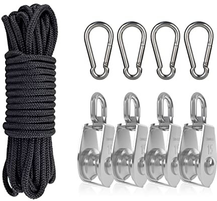 DBREAKS Umlenkrollen aus Edelstahl, Seilblock mit 15 mm Rolle, 4 Stück Riemenscheibe Roller, Riemenscheibe Roller für Seile Stahlseil