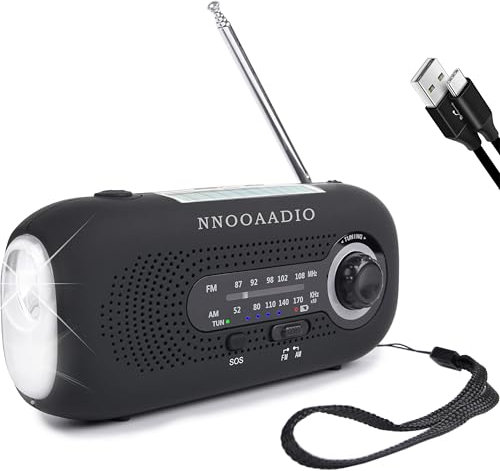Wind Up Emergency Radio, Solar Powered Hand Crank Portable AM/FM Weather Radio 2000mAh Survival with LED Bright Flashlight, SOS Alarm, Headphone Jack, USB Port for Camping Hiking
