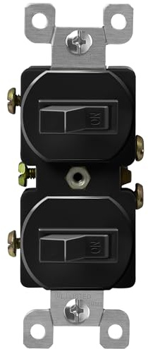 ENERLITES Duplex Double Toggle Light Switch, Single Pole, Side Wiring, Copper Wire Only, Grounding Screw, Residential Grade, 15A 120V, UL Listed, 82150-BK, Black