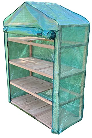 Selections Extra Wide 4 Tier Wooden Mini Greenhouse with Reinforced Cover