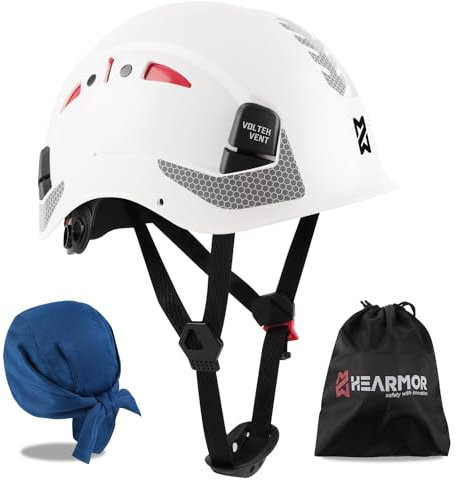 HEARMOR Baustellenschutzhelm, EN397-zertifizierter, Verstellbarer ABS-Schutzhelm mit 6-Punkt-Ratschensystem, inkl. Kühlungsfutter und Tragetasche - für alle Arbeitsplätze geeignet