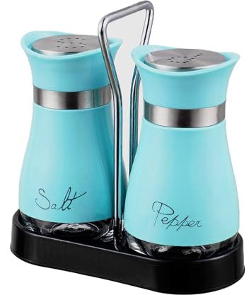 Set de 2 Salières et Poivrières en Acier Inoxydable et Verre, Salière et Poivrière de Qualité Supérieur, Pot a Sel Accessoires de Cuisine (Bleu)
