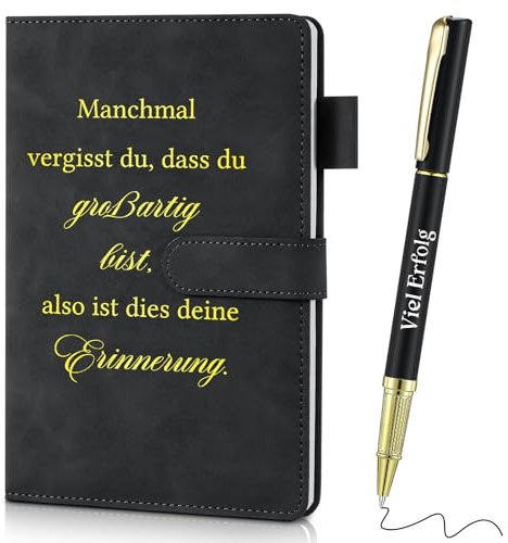 Faccito Inspirierende Geschenke für Kollegen Leder Tagebuch mit Stift Notizbuch A5 mit Spruch Metall Motivation Stift Viel Erfolg Abschiedsgeschenk für Freunde Geschenk für Weihnachten(Schwarz)