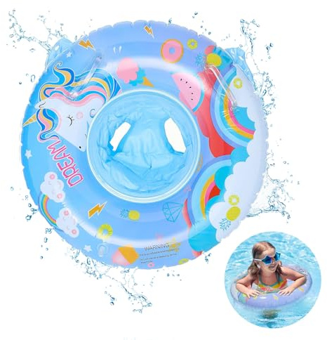 KATLINNA Bouée Bébé, Gonflable Anneau de Natation pour Bébé, Flotteur Enfants Bague de Natation pour Bébé avec Siège, Bouée de Natation Entraîneur Convient aux bébés de 12 à 36 Mois(Licorne Bleue)
