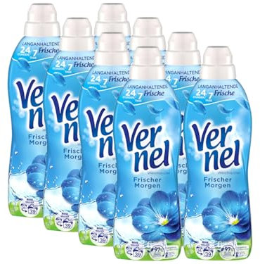 VERNEL Frischer Morgen Weichspüler 8x 39 WL (312 Waschladungen), Wäscheduft für 24 Stunden & 7 Tage langanhaltende Frische mit einzigartiger Duft-Technologie, recycelbare Flasche