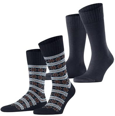 ESPRIT Men's Scandi 2-Pack M SO Cotton Wool Patterned 2 Pairs Socks, Blue (Space Blue 6116), 5.5-8