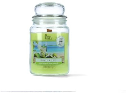Magic Lights - Candela giara 510 gr Mojito con cera vegetale min. 75% - stoppino in legno naturale che scoppietta, Made in Italy