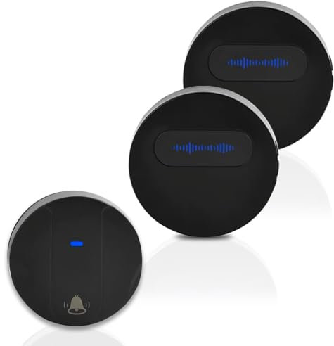 JAOGAUS Campanello radio impermeabile con presa europea, IP65, impermeabile, per porta di casa con 2 ricevitori, plug in doorbell, 58 melodie, 5 livelli di volume, nero