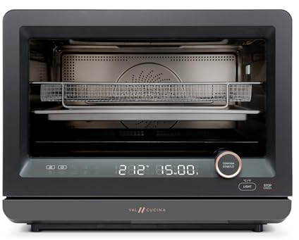 VAL CUCINA 7-in-1 Steam Convection Oven Countertop with Air Fry, Bake, Sous Vide, Ferment, Built-in Recipes | Anti-Scalding, Self Clean, Food-grade Stainless Steel Cavity & Accessories | 1500W (Black)