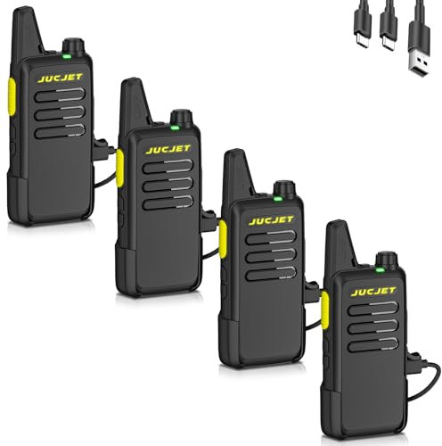 JUCJET (4 Stück) Enhanced Version T20D Funkgerät Set, 16 Kanäle, Geräuschunterdrückung, VOX, PMR Funkgerät, Wiederauflabar, Zweiwege-Radios für Schule, Sicherheit, Hotel(Schwarz)