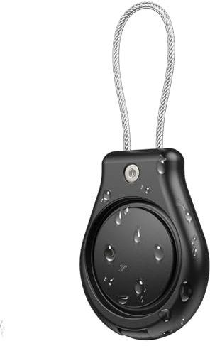 Porte-Clé Airtag pour Apple - Support avec Câble en Acier - Etui pour Étiquette de Bagage (Noir)