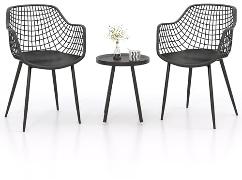 RELAX4LIFE Set da Giardino 3 Pezzi con Sedie Larghe, Tavolo Rotondo e Struttura in Metallo Resistente,Set di Sedie Bistro e Tavolino per Piccoli Balconi, Portici e Cortili