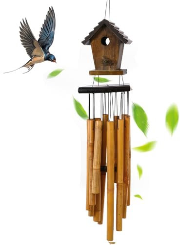 Carillon éolien en bambou avec 10 tubes en bambou, grand carillon éolien en bois commémoratif pour intérieur et extérieur, décoration d'intérieur et d'extérieur
