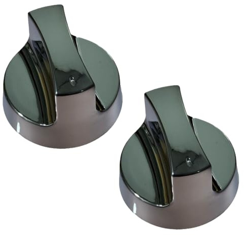 HAMKU Juego de 2 Perillas Universales Ø8mm para Horno y Cocina – Repuesto Botón de Control de Temperatura en Metal Plateado, Compatible con Nevera y Congelador
