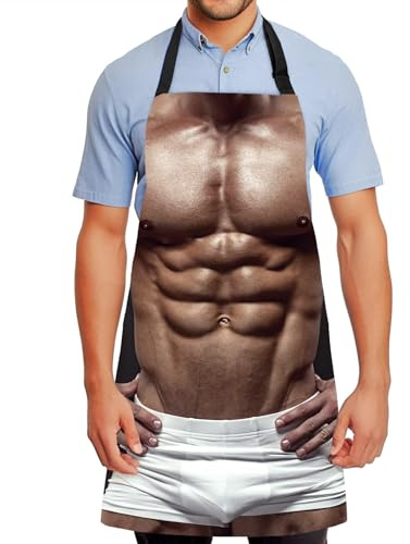 Grembiule da Cucina Creativo Uomo Muscoloso 3D, Grembiule Regolabile, Impermeabile e Divertente per BBQ, Cosplay e Feste, Regalo Originale per Uomini, Papà, Marito o Fidanzato, Uomo Muscoloso