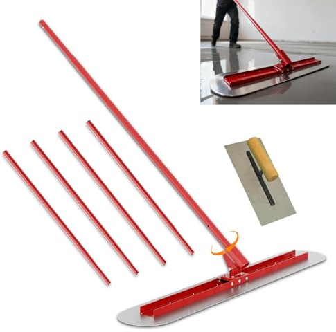 LIROPAU Juego de herramientas para alisar hormigón, Bull Float Concrete Float 90 x 20 cm, alisador de hormigón de acero inoxidable con paleta y soporte ajustable de 4 x 1,15 m para pavimentar suelos