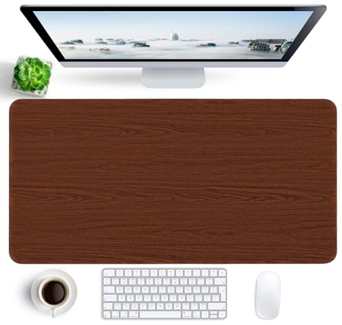 Fycyko Tapis de Souris XXL en Cuir PU Imperméable,Tapis Souris Gamer 400 x 800 mm avec Base Antidérapante en Caoutchouc,Accessoire de Bureau pour Clavier,Grain Naturel en Cerisier - Brun Cerise