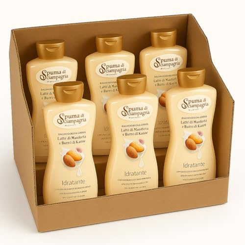 Spuma di Sciampagna Bagnoschiuma Latte di Mandorla 650ml – Confezione da 3 o 6 Pezzi – Bagno Doccia Cremoso Idratante e Nutriente per Pelle Morbida e Profumata (6)