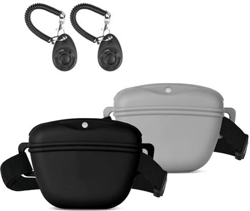 Aomig 2Pcs Sac Friandise pour Chien en Silicone, Accessoires Sac D'entraînement Doggie Treat Sac Pochette, Sacs de Nourriture Portables pour Les Promenades du Chien avec Clicker et Ceinture Dressage