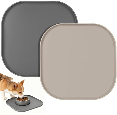 ITClosud 2 PCS Tappetino Alimentare Impermeabile per Cani e Gatti, Ciotola per cani con Tappetino in Silicone, Supporto per Ciotola, Vassoio Quadrato, Ciotola Antiscivolo, 26 x 26 cm