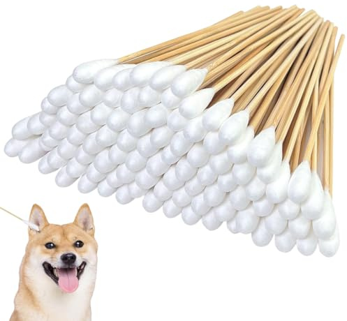 VAEIORP 100 Cotons-Tiges pour Chiens, Nettoyant Oreilles Long pour Animaux, Bâtonnets d'Oreilles avec Embout Large, pour Chiens et Chats (12cm)
