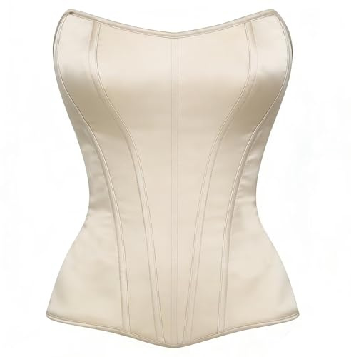 HEBEBRIDAL Women's Satin Corset Top Renaissance Overbust Bustier for Women Lace Up Body Shaper Light Champagne 2X-Large