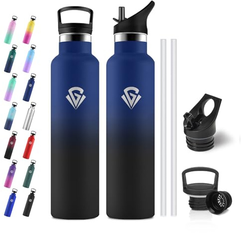 JAPORIA Botella Agua Termica 1L, Botella Agua con Pajita, sin BPA, Doble Pared al Vacío a Prueba de Fugas, Termo para Deporte, Gimnasio
