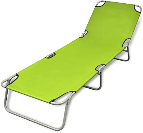 Fisinber Tumbona plegable – Tumbona de jardín con respaldo ajustable, tumbona de tres patas de acero pulverizado, 189 x 58 x 27 cm, tumbona de playa para vacaciones y balcón, color verde manzana