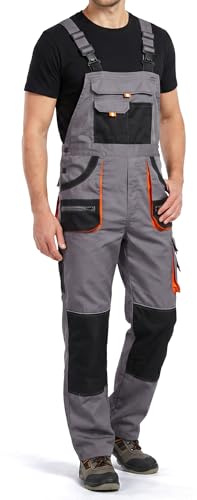 Stenso des-Emerton - Salopette da Lavoro - Uomo - Tute Protettive - Slim Fit - Grigio/Nero/Arancione - 48