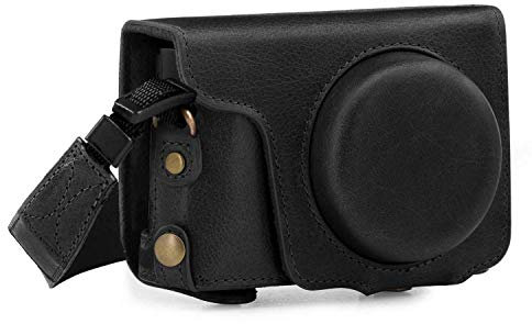 MegaGear Panasonic Lumix DC-TZ100, TZ200 Ever Ready Echtleder Kamera-Case mit Trageriemen - Schwarz