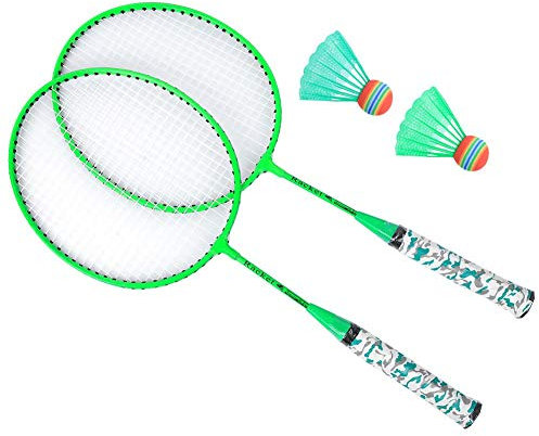 1 Paar Kinder Badmintonschläger Set, Outdoor Indoor Kids Sportspiel Badminton Schläger Set mit 2 Bällen(Leuchtendes Grün)